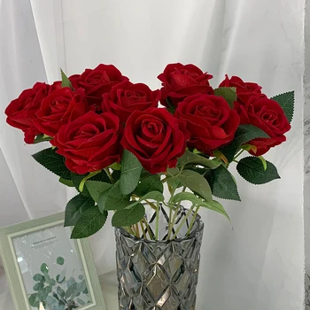 Mesterséges Bársony Rózsa Virág, Esküvői Buli, Otthon Dekoráció, Kézműves