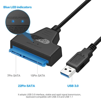 SATA USB 3.0 / 2.0 Kábel, Akár 6 gb / s, 2,5 Inch Külső HDD-SSD Merevlemez SATA 3 22 Pin Adapter USB 3.0 Sata-III Kábel