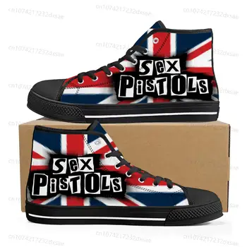 Sex Pistols Punkegyüttes Magas Magas Minőségű Cipők Férfiak Nők Tini Vászon Cipő Alkalmi Pár Cipő Egyedi Cipő