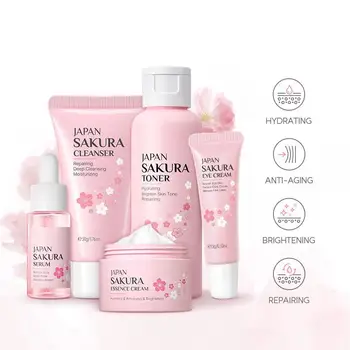 Szakmai arcát bőrápoló Anti Aging brightening javítás hidratáló Bio vegán Japán sakura bőrápoló készlet