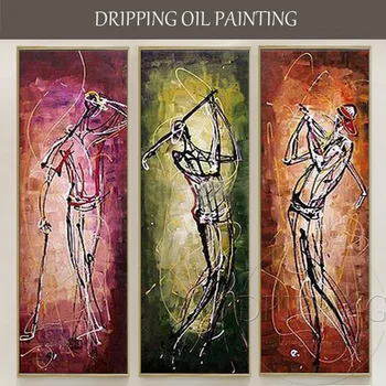 Szakértő Művész Kézzel festett, Minőségi Nagy Csoport olajfestmény, Vászon, Kézzel készített Golf olajfestmény Nappali